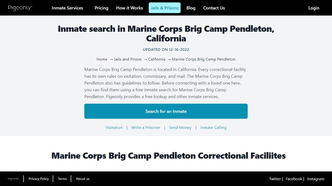 Marine Corps Brig Camp Pendleton Inmate Lookup | California