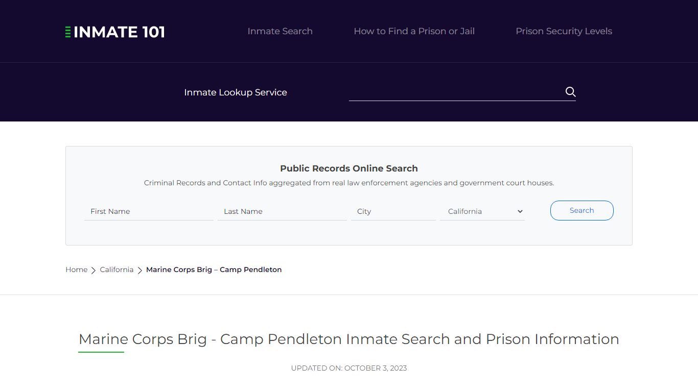 Marine Corps Brig - Camp Pendleton Inmate Search, Visitation, Phone no ...