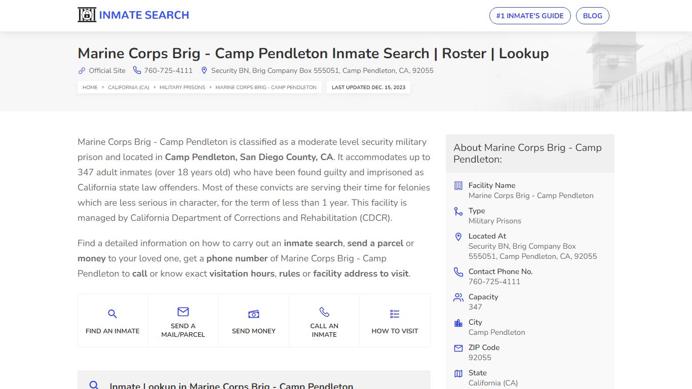 Marine Corps Brig - Camp Pendleton Inmate Search | Roster | Lookup