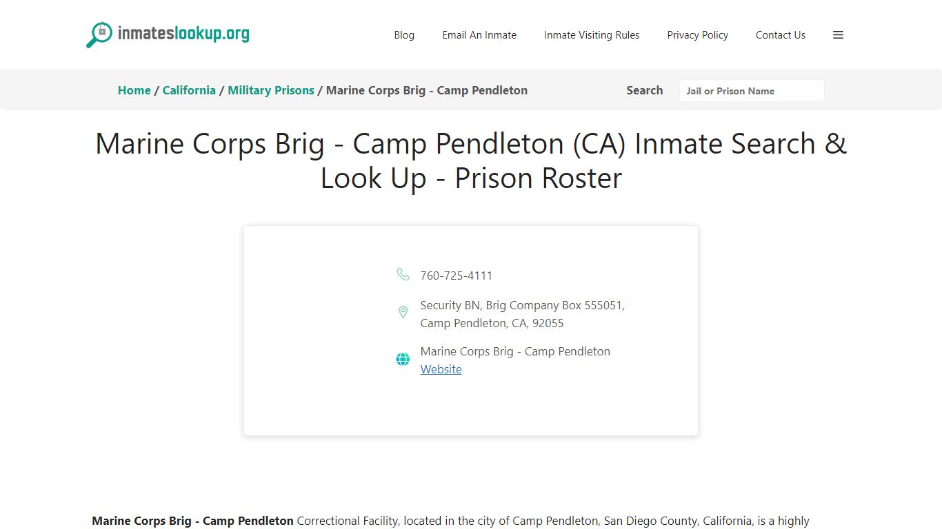 Marine Corps Brig - Camp Pendleton (CA) Inmate Search & Look Up ...